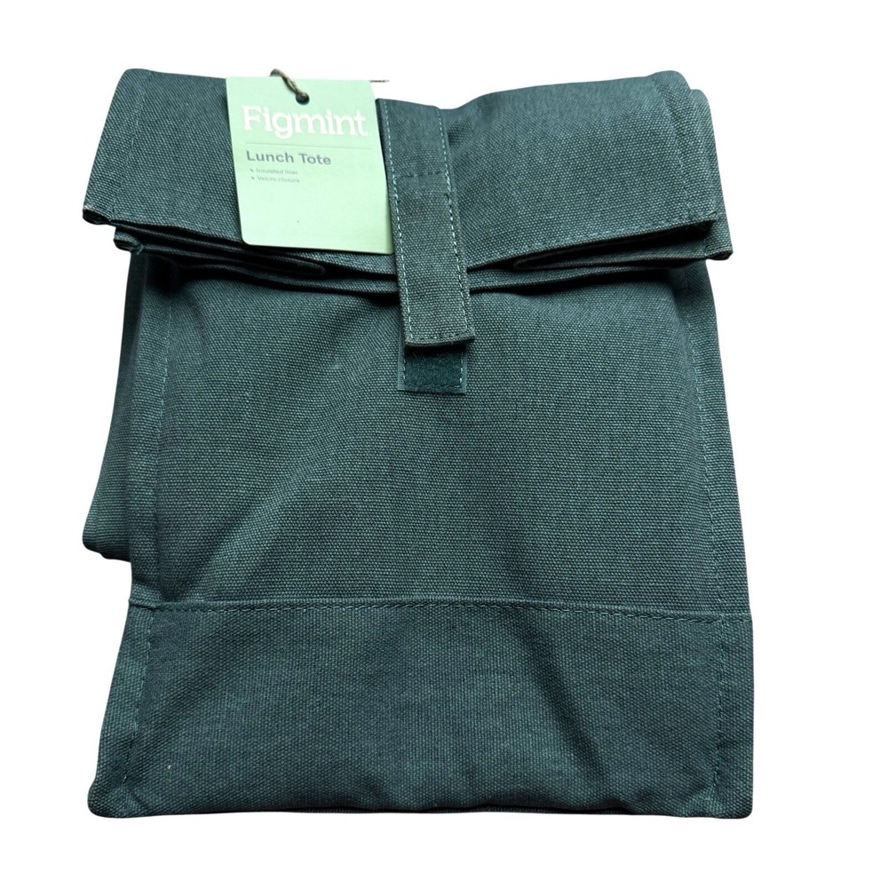 6 NWT Figmint Insulated Lunch Bag Tote 8.5" x 10" x 6" Green Top Handle Cotton
